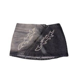 Fashion Nova Black Denim Mini Skirt with Silver Accents